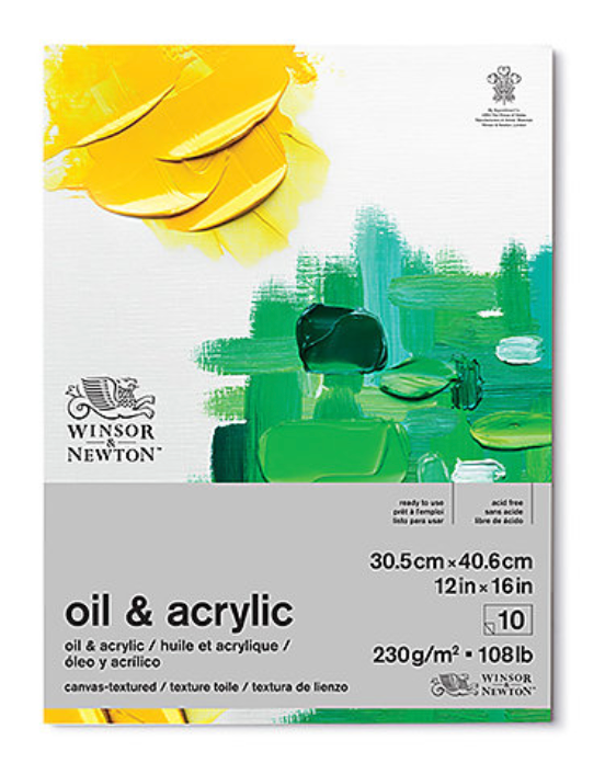 winsor newton oil and acrylic paper pads, 10 sheets assorted sizes