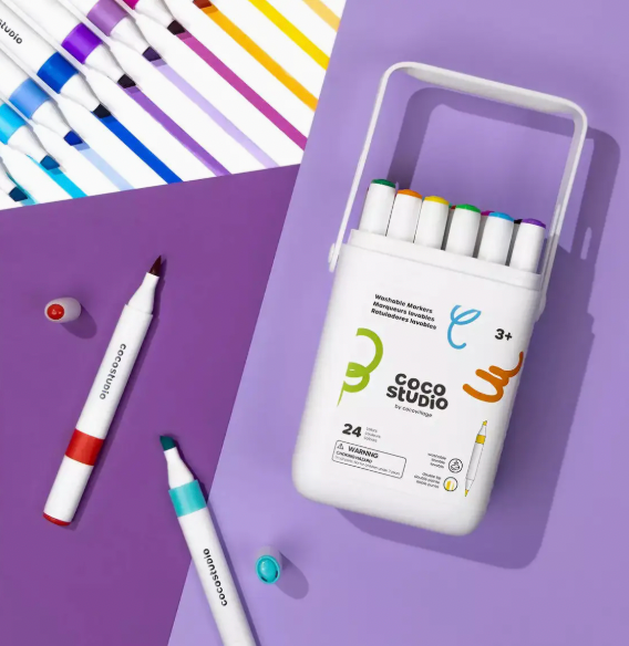 coco studio washable dual tip marker sets, 12 colors or 24 colors
