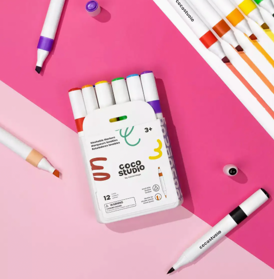 coco studio washable dual tip marker sets, 12 colors or 24 colors
