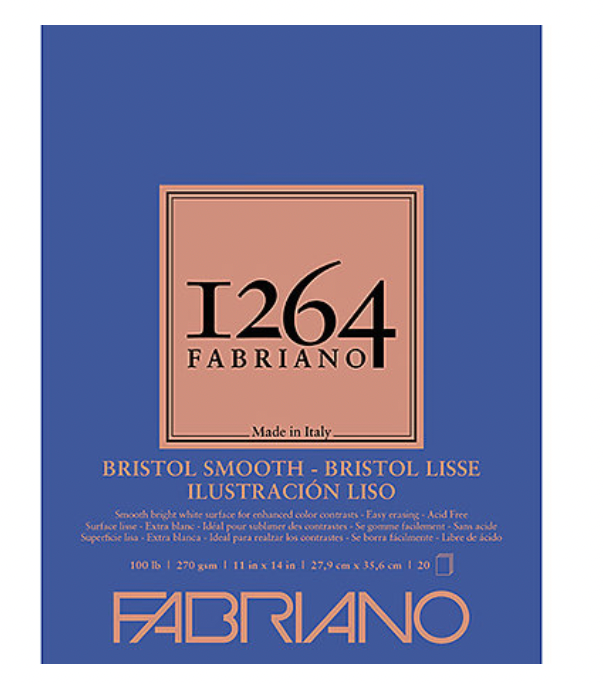 fabriano 1264 BRISTOL paper glue-bound 100lb pad 20 sheets, smooth