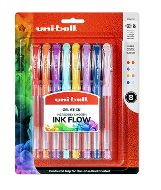 uni-ball gel stick smooth flow ink pen set, colors – A