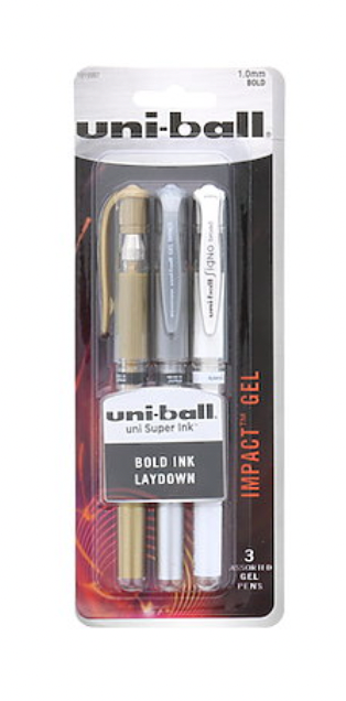 uni-ball gel impact 207 pen 1mm gold, silver, white, black, or 3pk – A  Paper Hat